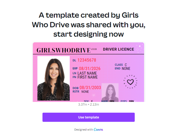 FREE Editable Driver's License Template Girls Who Drive